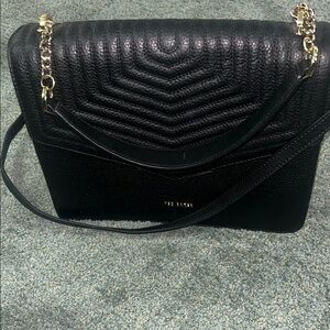 Ted Baker Black Quilted Leather Shoulder Bag with Gold Chain